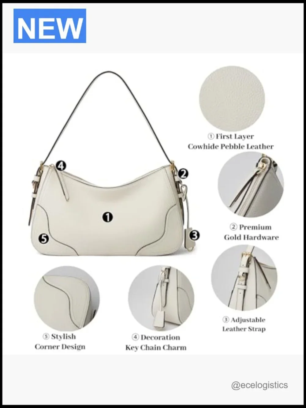 Genuine Leather Satchel Purse, Top Handle Shoulder Bag with Adjustable Strap